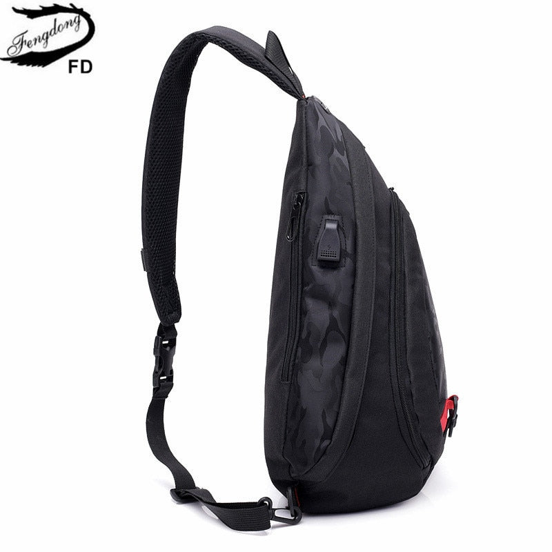 Fengdong waterproof fabric male crossbody bag small black camouflage sling chest bag one shoulder bags for women bagpack daypack