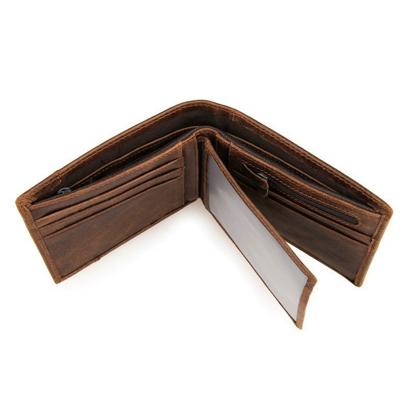 GENODERN Patchwork Style Cow Leather Male Purse Short Wallet for Men Genuine Leather Wallets Brown Male Purses Men Wallets