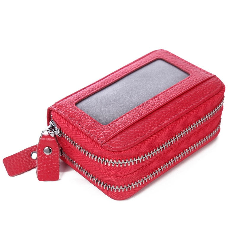 Fashion Brand Genuine Leather Women Card Holder Double Zipper Large Capacity Female ID Credit Card Case Bag Wallet