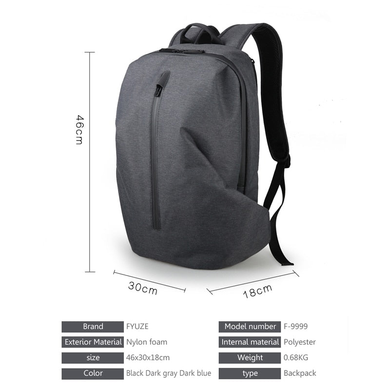 FYUZE Men's backpack Fashion Backpacks Laptop 15.6 inch 17 Waterproof backpack School Teenage Anti theft Zipper Travel Outdoor