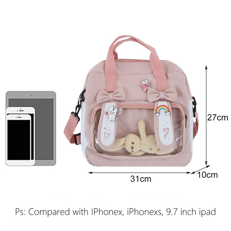 Bunny Ita Bag Backpack Cute Rabbit Ears Shoulder Bag Kawaii Girls Pink Backpack Bag with PVC Transprent Pocket Clear Itabag H219
