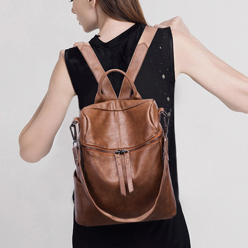 Korean Backpack Women The Wild Fashion Shoulder Travel Backack School Bag Waterproof Leisure Travel PU Leather Backpacks Black
