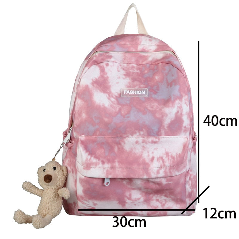 New Tie-dye Canvas Women Backpack Female Lovely Travel Bag Teenage Girls High Quality Schoolbag Lady's Knapsack Small Book Bag