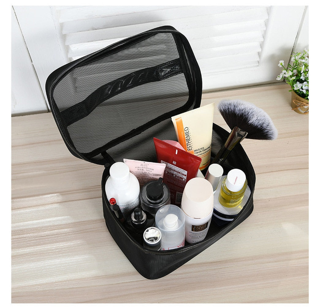 1PCS Women Men Necessary Portable Cosmetic Bag Transparent Travel Organizer Fashion Large Black Toiletry Bags Makeup Pouch