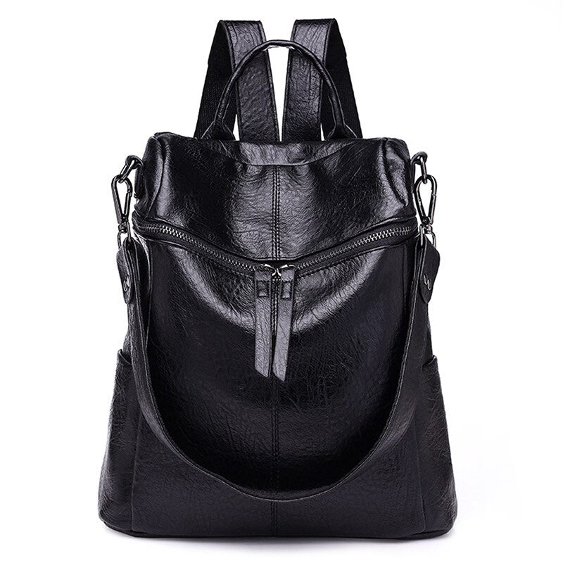 Korean Backpack Women The Wild Fashion Shoulder Travel Backack School Bag Waterproof Leisure Travel PU Leather Backpacks Black