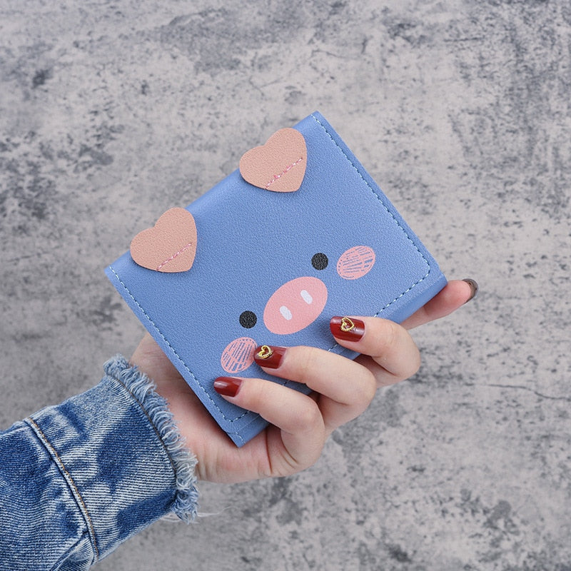 Short Wallets Student Cute Cartoom Purses Women Fashion Pattern Women's Mini Solid Color Tri-fold Student Wallet Card Holder