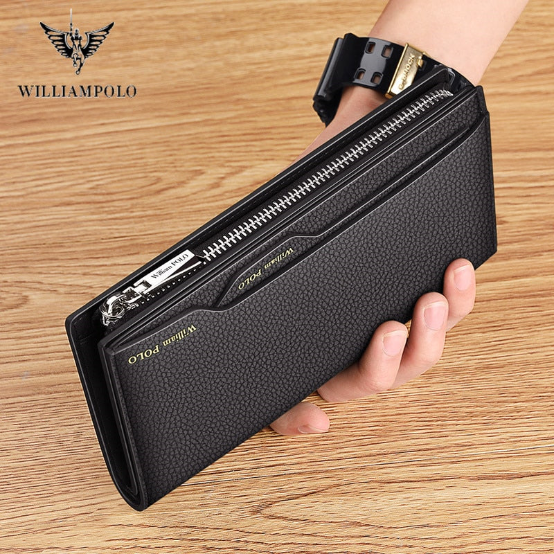 WilliamPOLO Male Genuine Leather Wallets Men Wallet Credit Business Card Holders Fashion Mobile Phone Bag zipper Purse Handbag