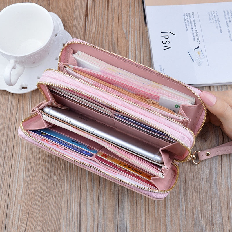 Women's Wallet Good Fashion Ladies Mobile Phone Long New Coin Card Money Color Matching Double Zipper in Hand Strap Features 580