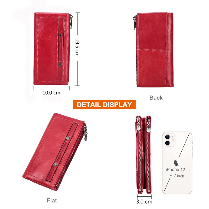 Contacts Genuine Leather Wallet For Women Clutch Long Bifold Female Purses Double Zipper Pocket Card Holder Wallets Money Bag