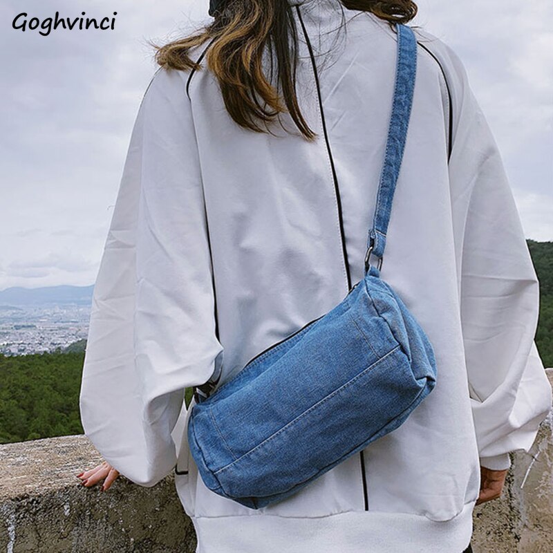 Shoulder Bags Women Vintage Denim Cross-body Adjusted Strap Zipper Leisure All-match Students Daily Brief Stylish Handbags Chic