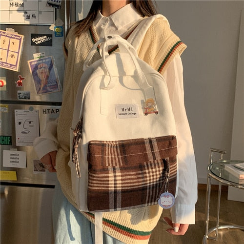Female Canvas Backpacks for School Teenagers Girls Small Fresh Plaid School Bag Kawaii Bookbag Korean College New Mochilas