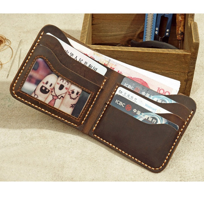 Top Genuine Leather Men's Wallet Retro Handmade Wallet for Men Durable Real Leather portfel male cartera hombre Purse for men