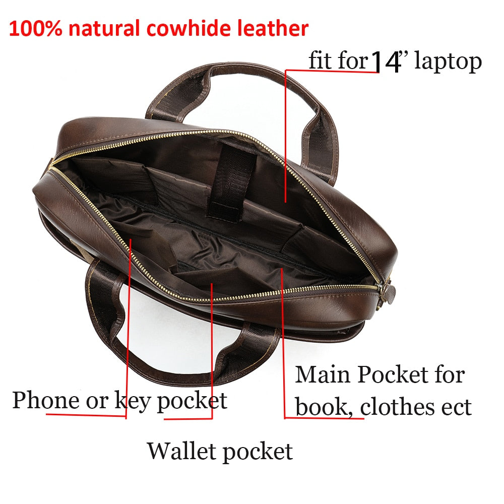 WESTAL Men's Bag Genuine Leather Men Briefcase for Laptop 14 Messenger Men's Leather Bag Business Portfolio for Document A4 7022