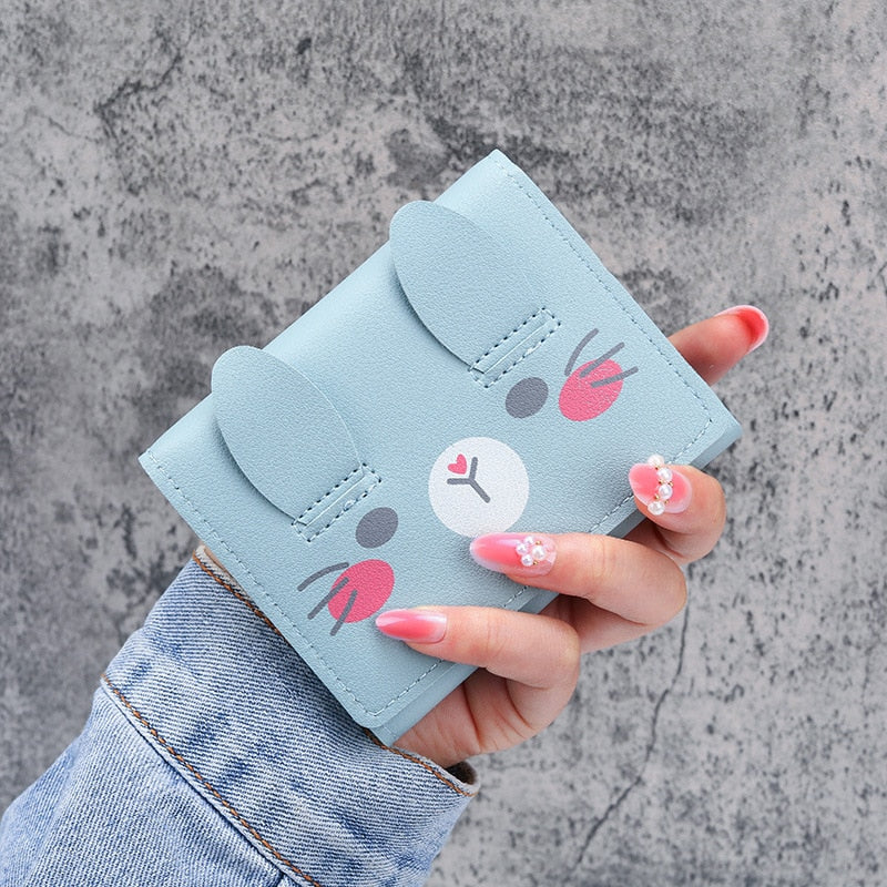 Short Wallets Student Cute Cartoom Purses Women Fashion Pattern Women's Mini Solid Color Tri-fold Student Wallet Card Holder