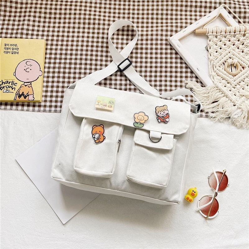 Crossbody Women's Bag Messenger Casual Canvas Fashion Shoulder Ladies Pouch Women Sweet Printed Cute Pendant Diagonal Female Bag