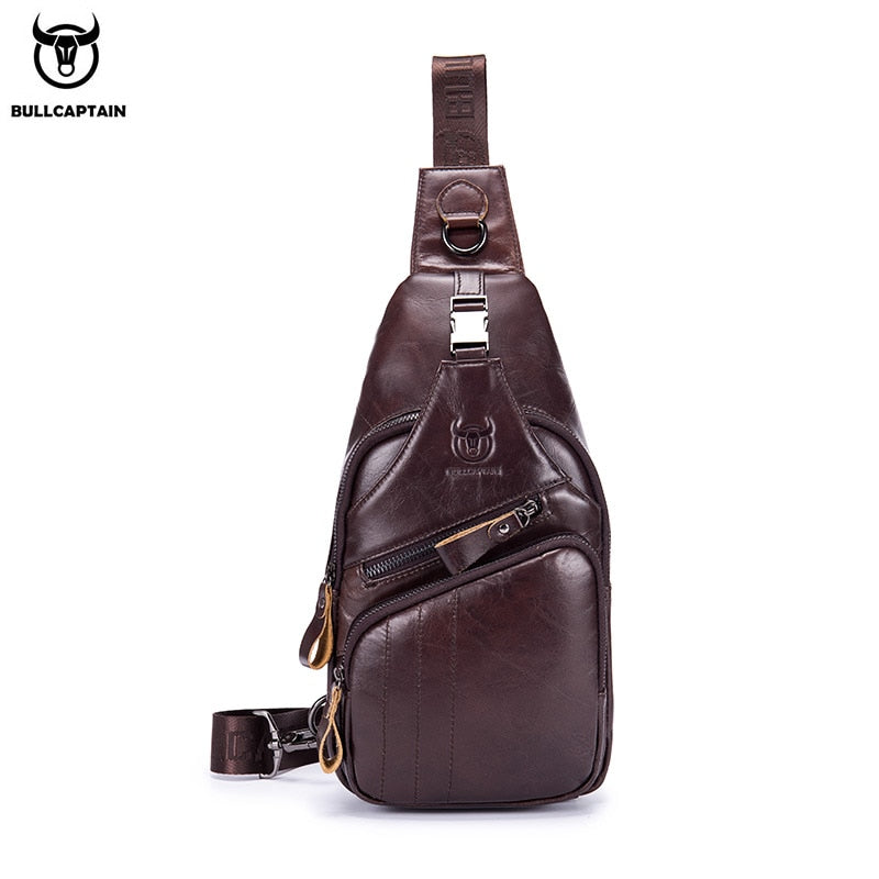 BULLCAPTAIN Leather Chest Bag Men's Casual Messenger Bag Fashion Men's Chest Bag Large Capacity Business Chest Bags