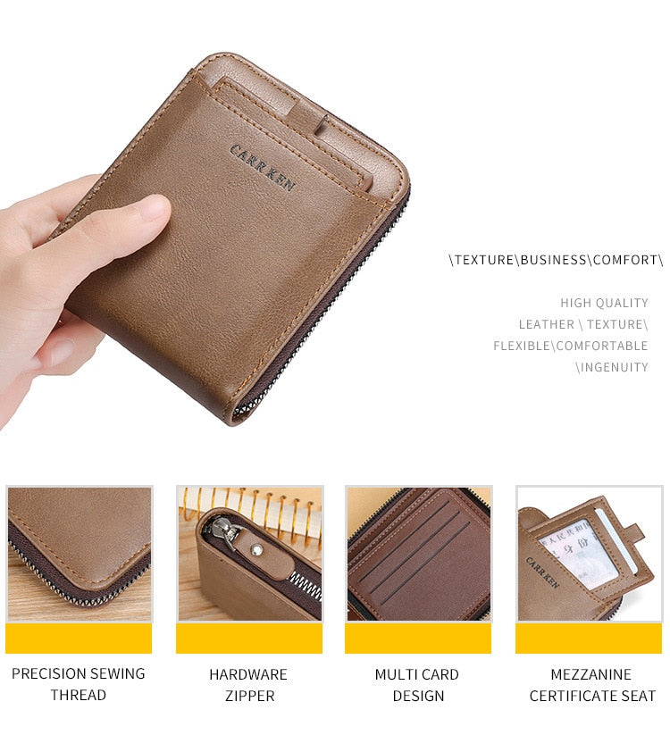 Men's wallet made of leather Wax oil skin purse for men Coin Purse Short Male Card Holder Wallets Zipper Around Money Bag