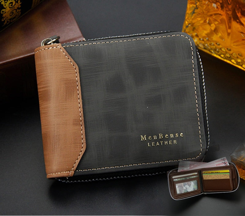 Men's wallet made of leather Wax oil skin purse for men Coin Purse Short Male Card Holder Wallets Zipper Around Money Bag