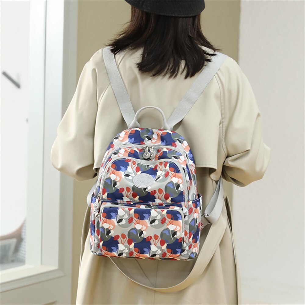 Fashion High Quality Nylon Women's Backpack New Flower Pattern Design Ladies Travel Backpack Shoulder Bag Mochilas De Mujer Sac