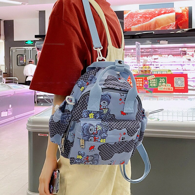 High quality cute printed backpack women's Kawaii multifunctional portable shoulder bag Fashion young female student school bag