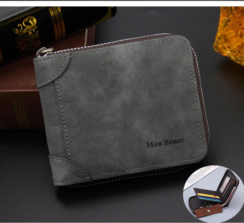 Men's wallet made of leather Wax oil skin purse for men Coin Purse Short Male Card Holder Wallets Zipper Around Money Bag