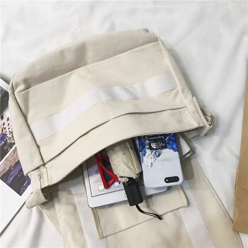 Japanese Canvas Shoulder Crossbody Bag for Women Cotton Cloth Big Lady Satchels Unisex Cross Body Bag Large Woman Messenger Bags