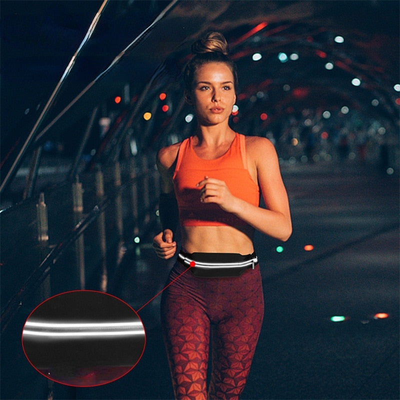New Sports Running Waist Bag Casual Solid Zipper Elastic Waterproof Reflective Phone Case Leisure Sports Bag