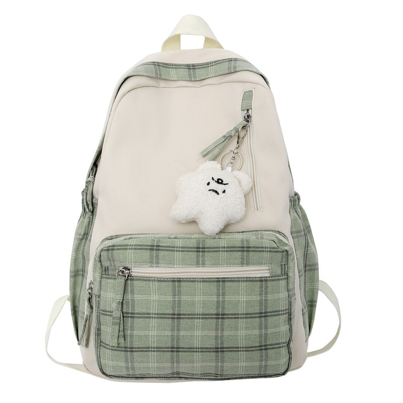 Cute Girl Lattice Travel School Bag Fashion Lady Kawaii Book Backpack Trendy College Cool Female Plaid Backpack Women Laptop Bag