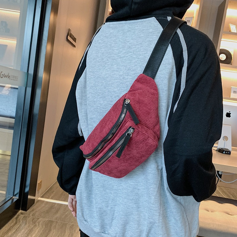 Corduroy Waist Bag Designer Zipper Chest Bag Sport Travel Girl Waist Belt Bags Fashion Phone Waist Pack for Women