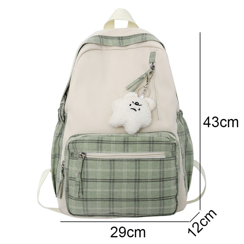 Cute Girl Lattice Travel School Bag Fashion Lady Kawaii Book Backpack Trendy College Cool Female Plaid Backpack Women Laptop Bag