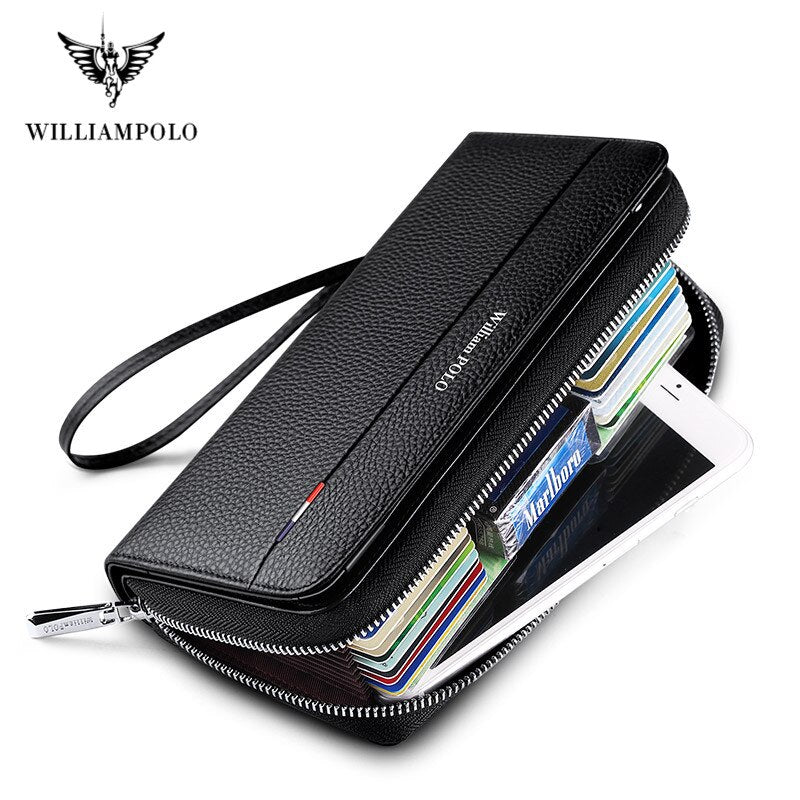 WilliamPOLO Male Genuine Leather Wallets Men Wallet Credit Business Card Holders Fashion Mobile Phone Bag zipper Purse Handbag