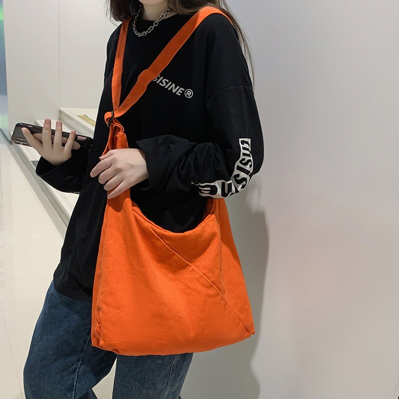 HOCODO Fashion Solid Color Women Bag Canvas Schoolbag For Teenage Girl Travel Shoulder Bag Casual Crossbody Bag Student Bookbag