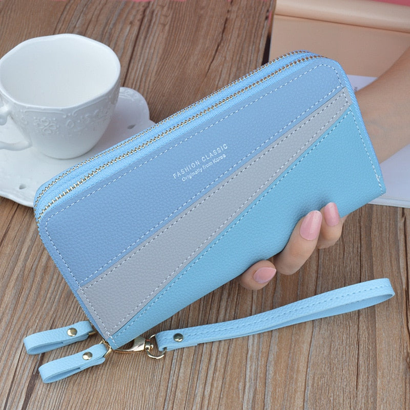 Women's Wallet Good Fashion Ladies Mobile Phone Long New Coin Card Money Color Matching Double Zipper in Hand Strap Features 580