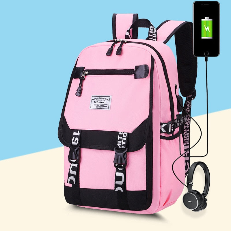 BPZMD Women girls School Backpacks Anti Theft USB Charge Backpack Waterproof Bagpack School Bags Teenage Travel Bag
