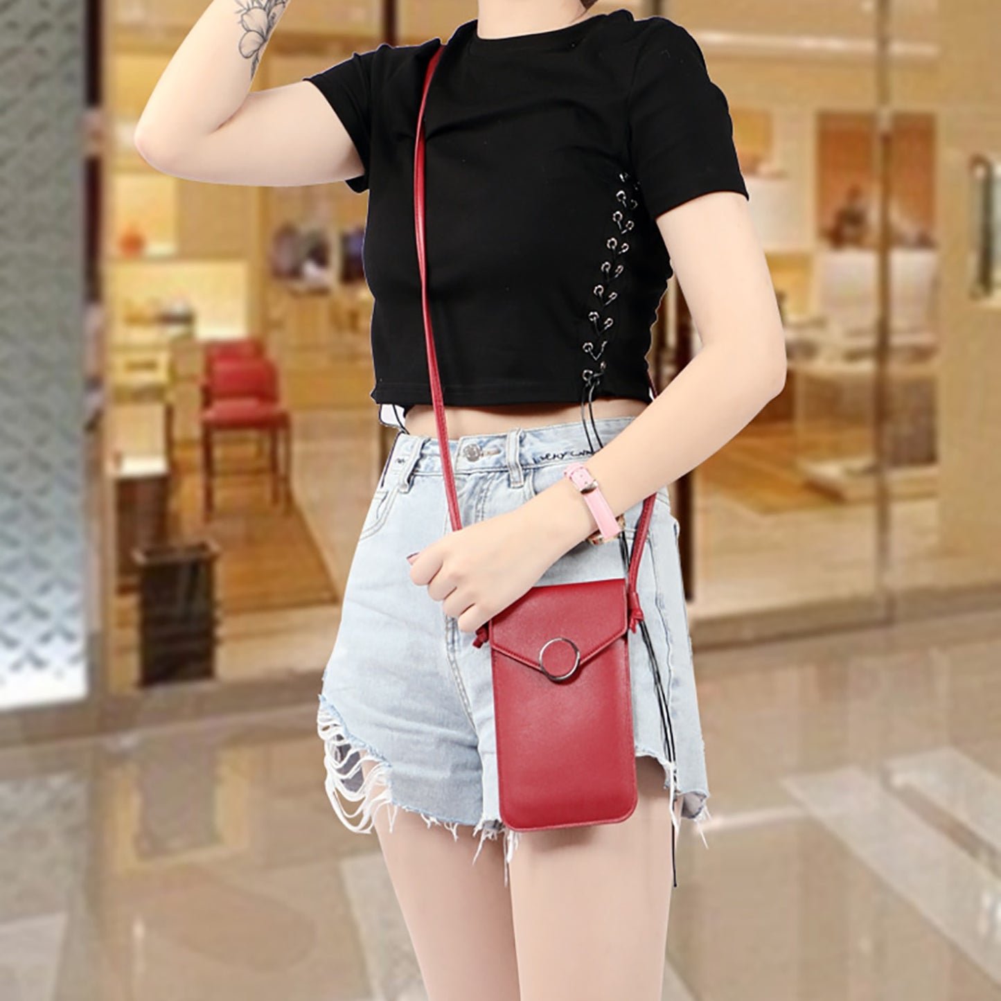 Touch Screen Cell Phone Purse Smartphone Wallet Leather Shoulder Strap Handbag Women Bag For Iphone Wallet Shoulder Bags