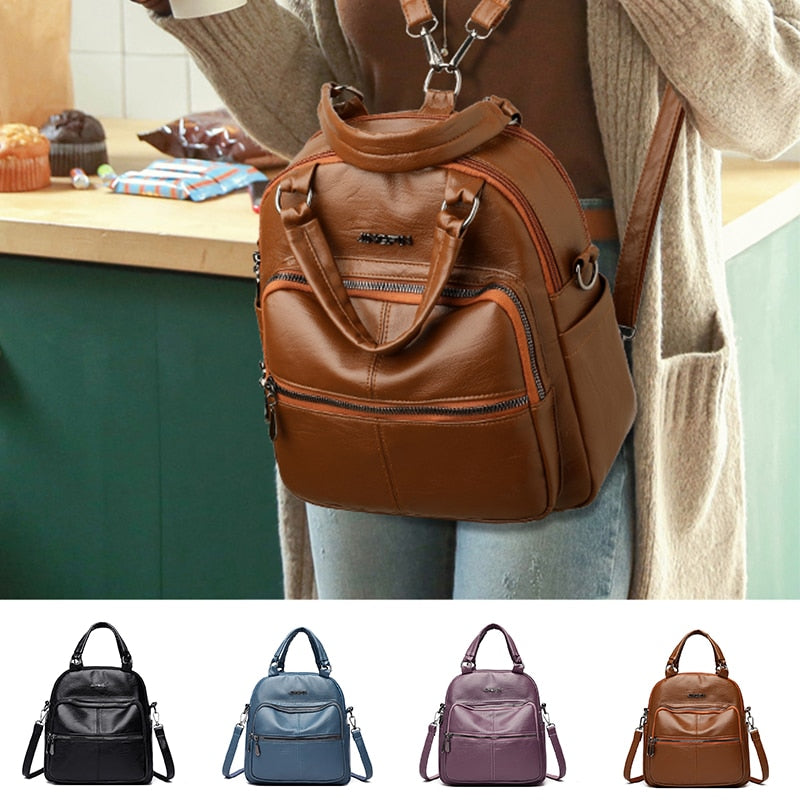 Soft PU Leather Backpack European Shoulder Bags Retro Crossbody Bags for School Teenager Girls Designed By Original Designer New