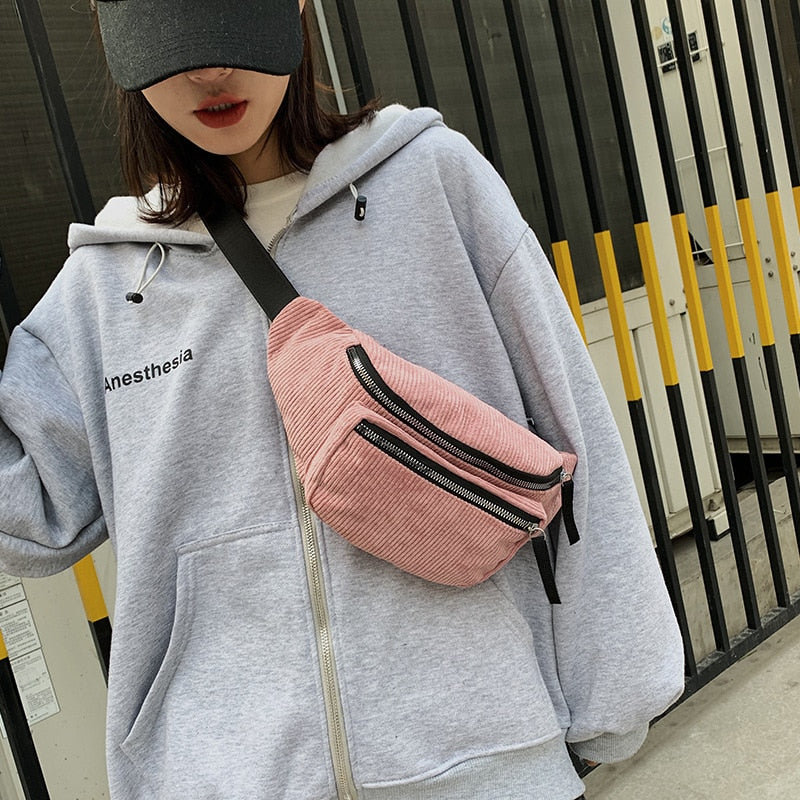 Corduroy Waist Bag Designer Zipper Chest Bag Sport Travel Girl Waist Belt Bags Fashion Phone Waist Pack for Women