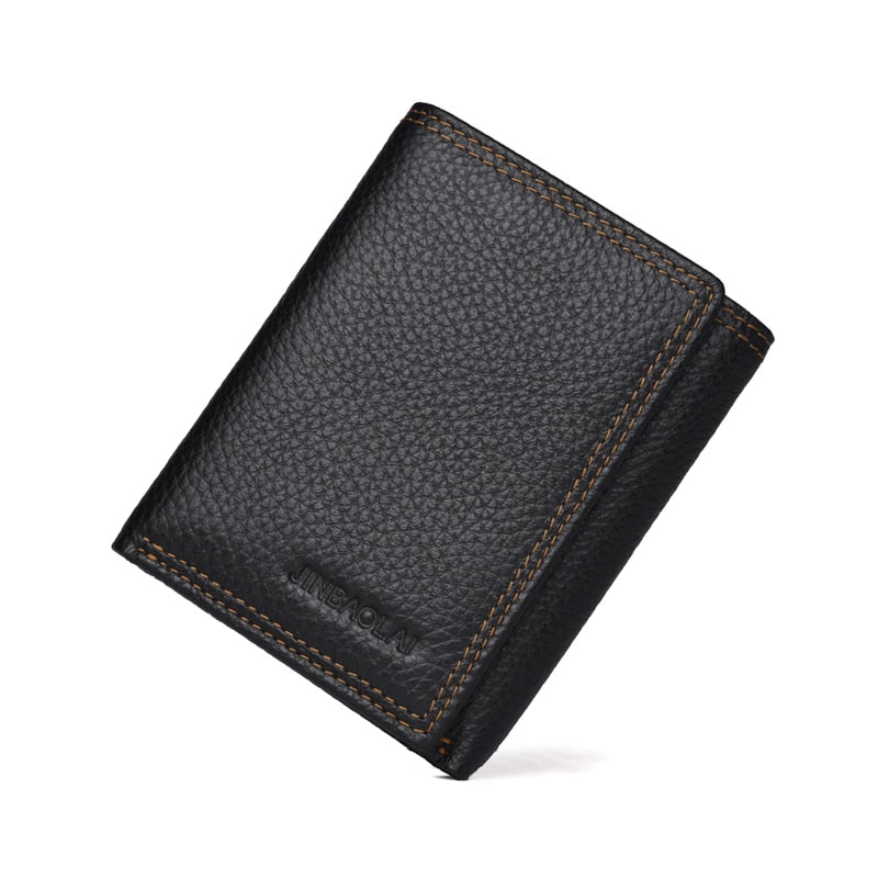 JINBAOLAI New 100% Genuine Leather Men Wallet Coin Purse RFID Blocking Wallet Men Trifold Multi-Card Card Holder Wallets Male