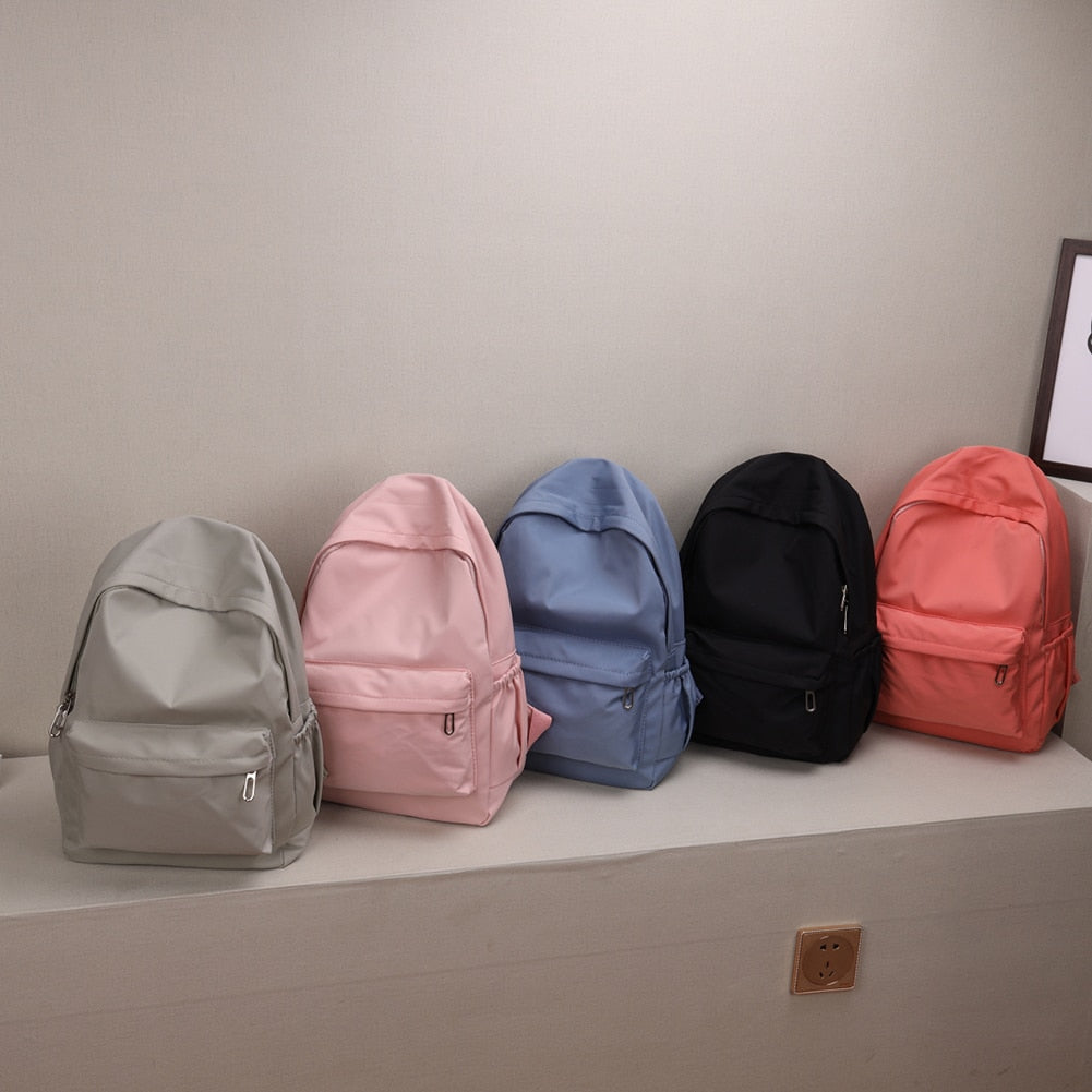 Daily Large Capacity Travel School Backpacks Ladies Pure Color Shoulder Knapsacks Nylon Zipper Shopping Rucksacks