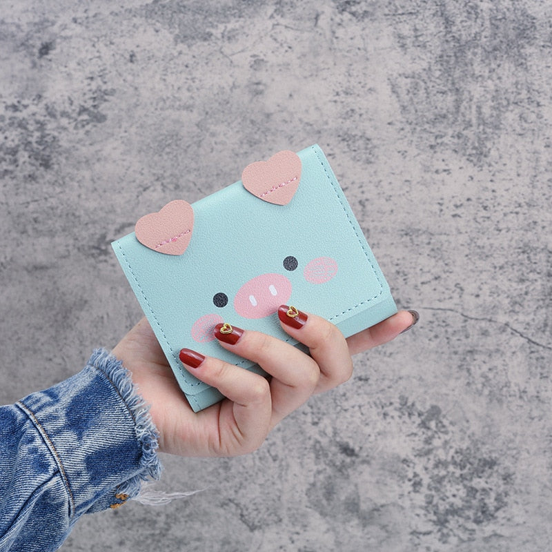 Short Wallets Student Cute Cartoom Purses Women Fashion Pattern Women's Mini Solid Color Tri-fold Student Wallet Card Holder