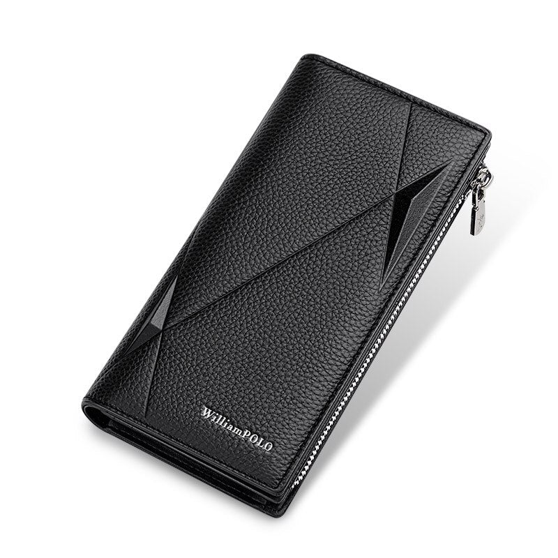 WilliamPOLO Male Genuine Leather Wallets Men Wallet Credit Business Card Holders Fashion Mobile Phone Bag zipper Purse Handbag