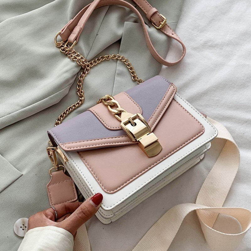 Contrast Color PU Leather Crossbody Bags For Women Summer Travel Small Handbag Shoulder Simple Bag Ladies Cross Body Bag