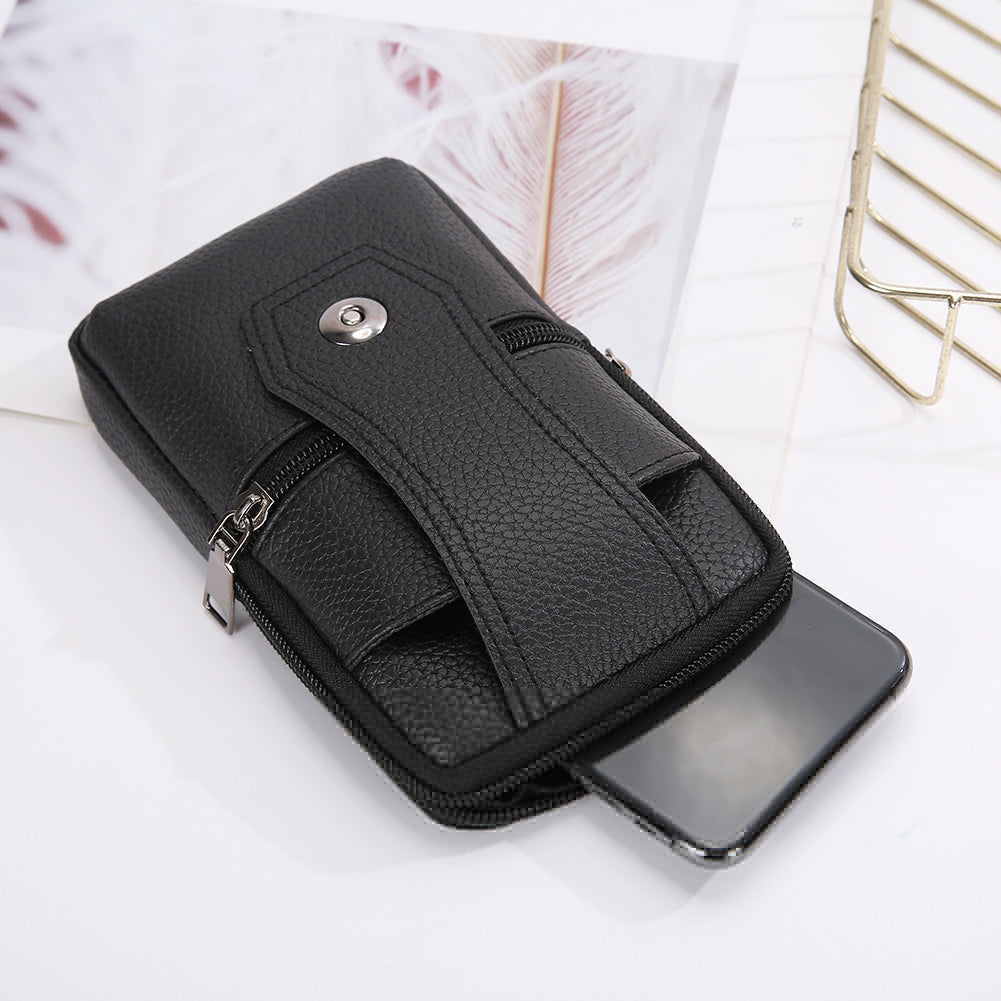 Vintage Men Solid Color PU Leather Waist Bag Casual Male Small Wallet Mobile Phone Bags Multi Layer Belt Pouch Coin Purse Cover