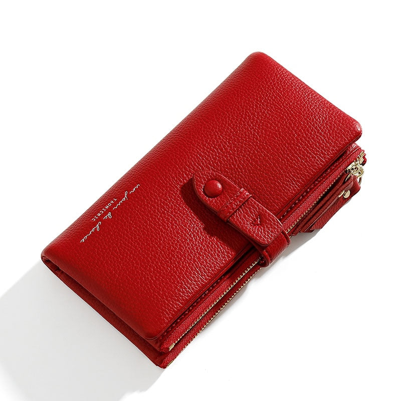 Simple Solid color fold Long Clutch Wallets Women Card Holder soft PU Pleather Zipper Pocket Purse Small Travel Wallet Ladies