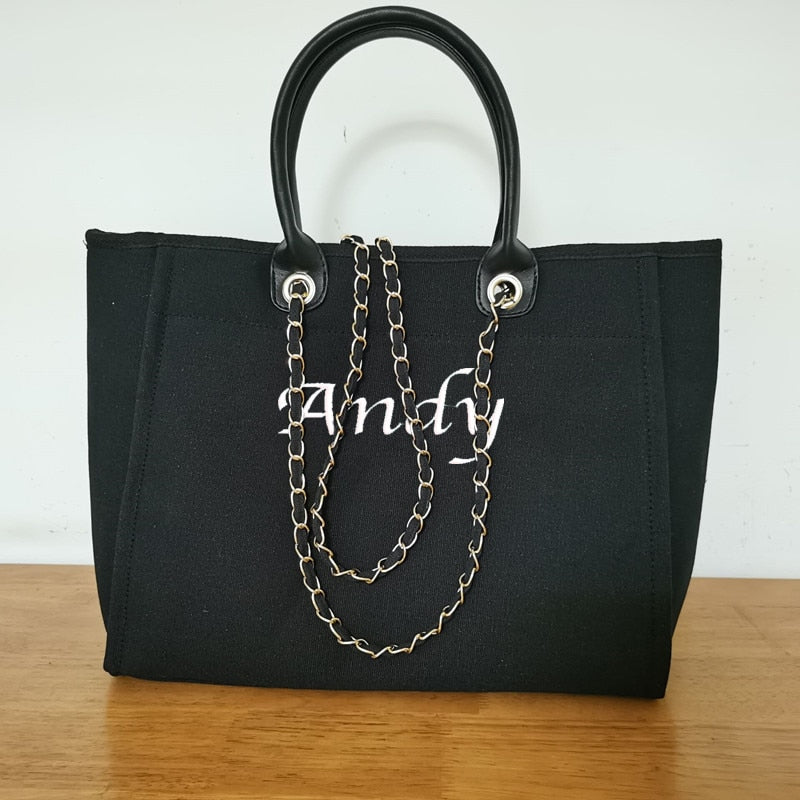 Personalized Embroidery Tote Canvas Women Bag Custom Name White Portable Handbag Simple Versatile Large Capacity Bag Shoper bag