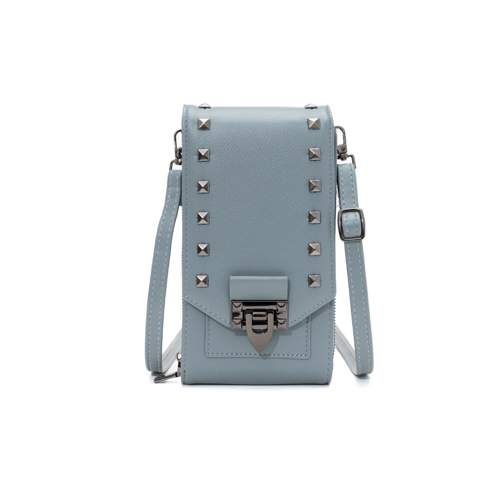 Women Soft Leather Rivet Wallets Cell Phone Purse Crossbody Shoulder Strap PU Handbag For Female Cheap Women Messenger Bag