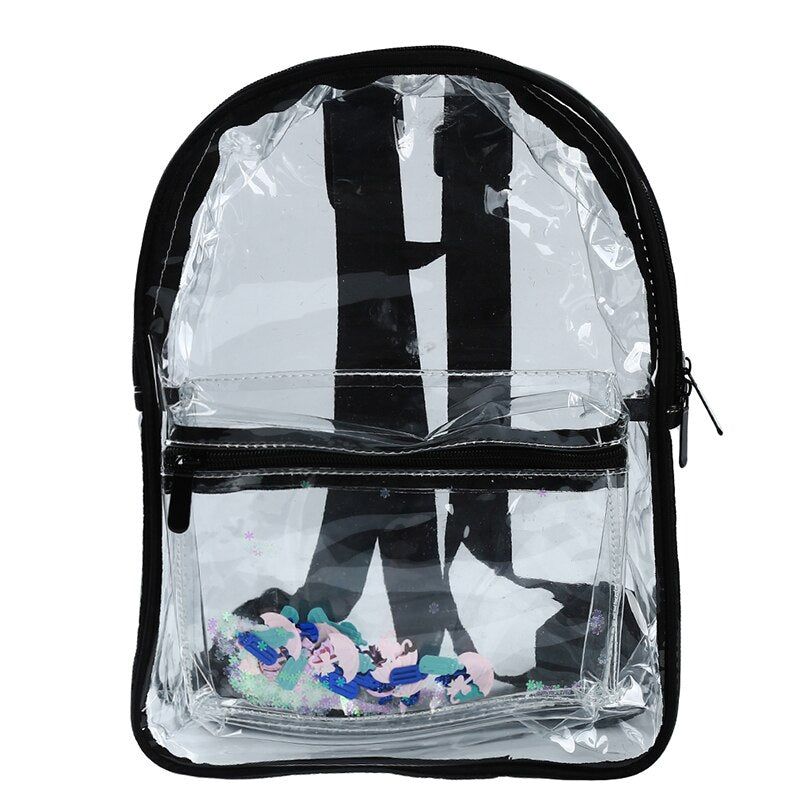 Fashion Waterproof PVC Bag Light green transparent Sequin Bag Backpacks Women School Bags for Adults and Students