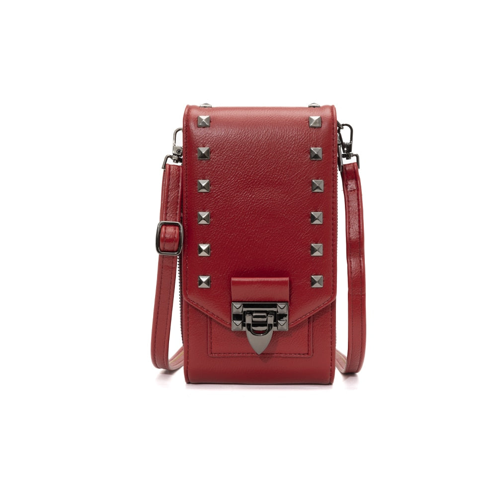 Women Soft Leather Rivet Wallets Cell Phone Purse Crossbody Shoulder Strap PU Handbag For Female Cheap Women Messenger Bag