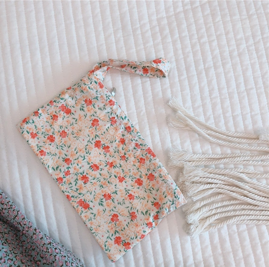 Korean Floral Coin Purse Mini Cotton Sanitary Towel Pouch Women's Cosmetic Bag Fabric Make Up Organizer Beauty Case Storage Bag