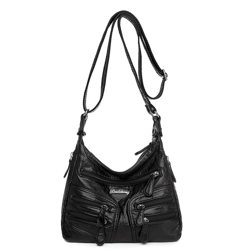 Small Soft Shoulder Bag Casual Women Bag Wash White Leather Crossbody Adjustable Multi-pocket Ladies Pocket Bolsa De Ombro New